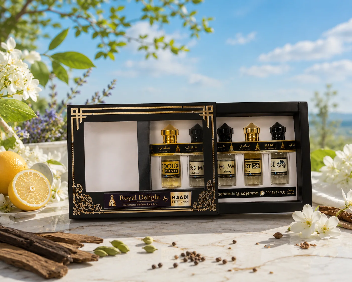 Haadi Royal Delight perfume oil gift set, packaging view
