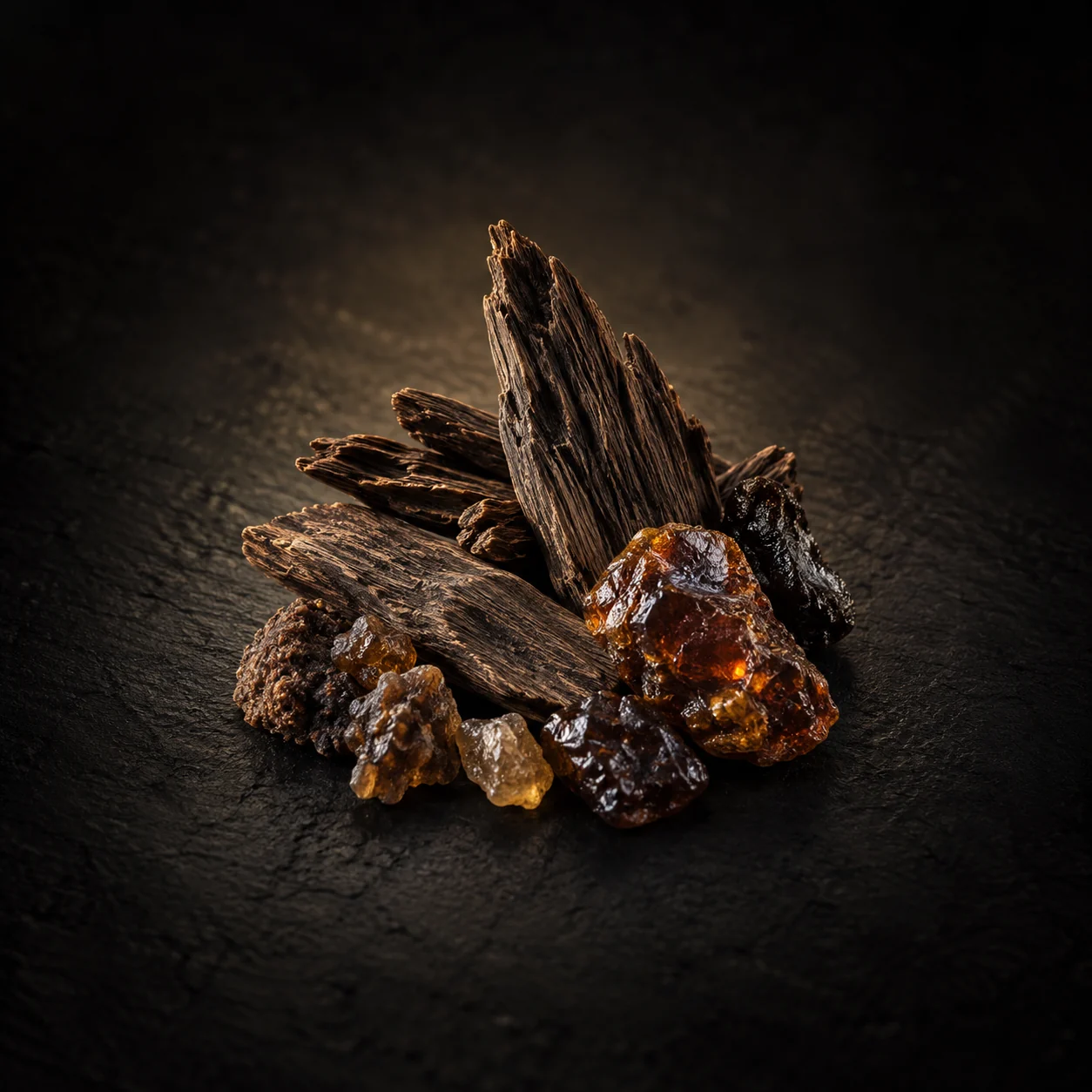 Base fragrance notes for Haadi Den Noir: Powerful oud and dark resins