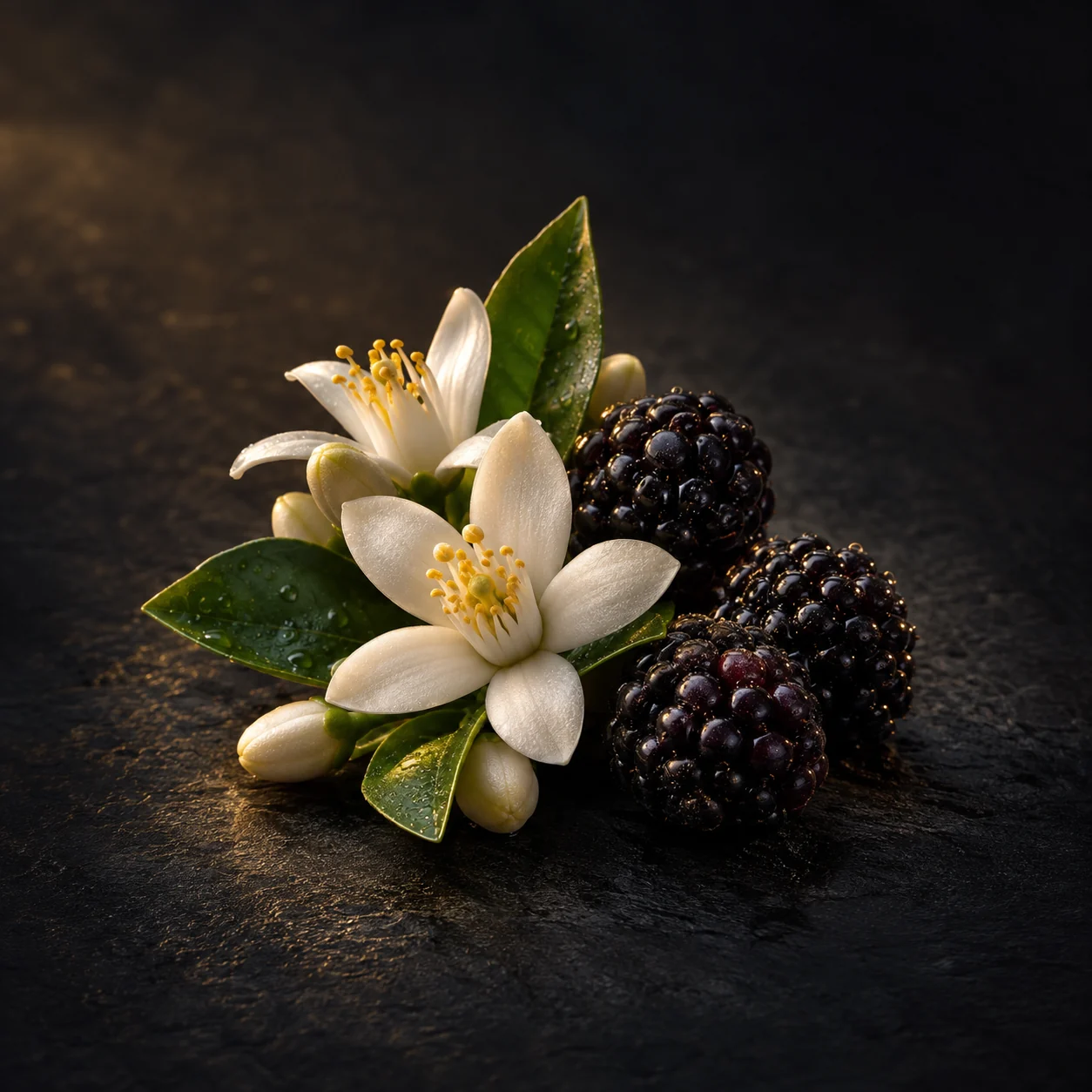 Top fragrance notes for Haadi Den Noir: Elegant neroli and blackberry