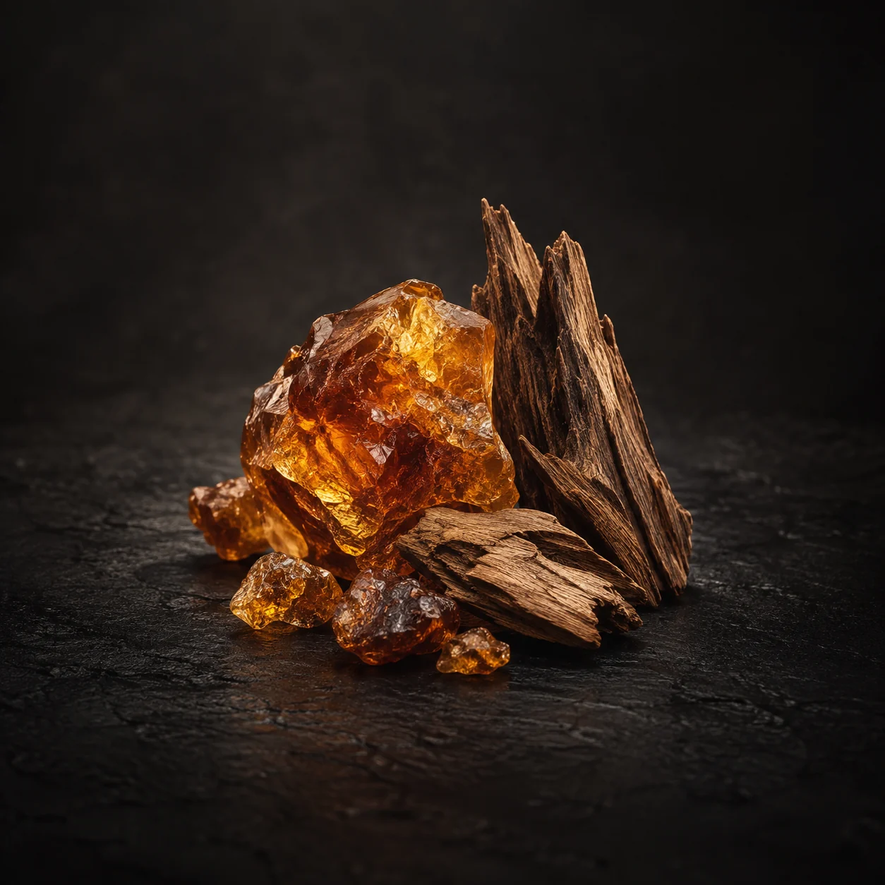 Base fragrance notes for Haadi Ignis Grove: Amber resin and warm woods