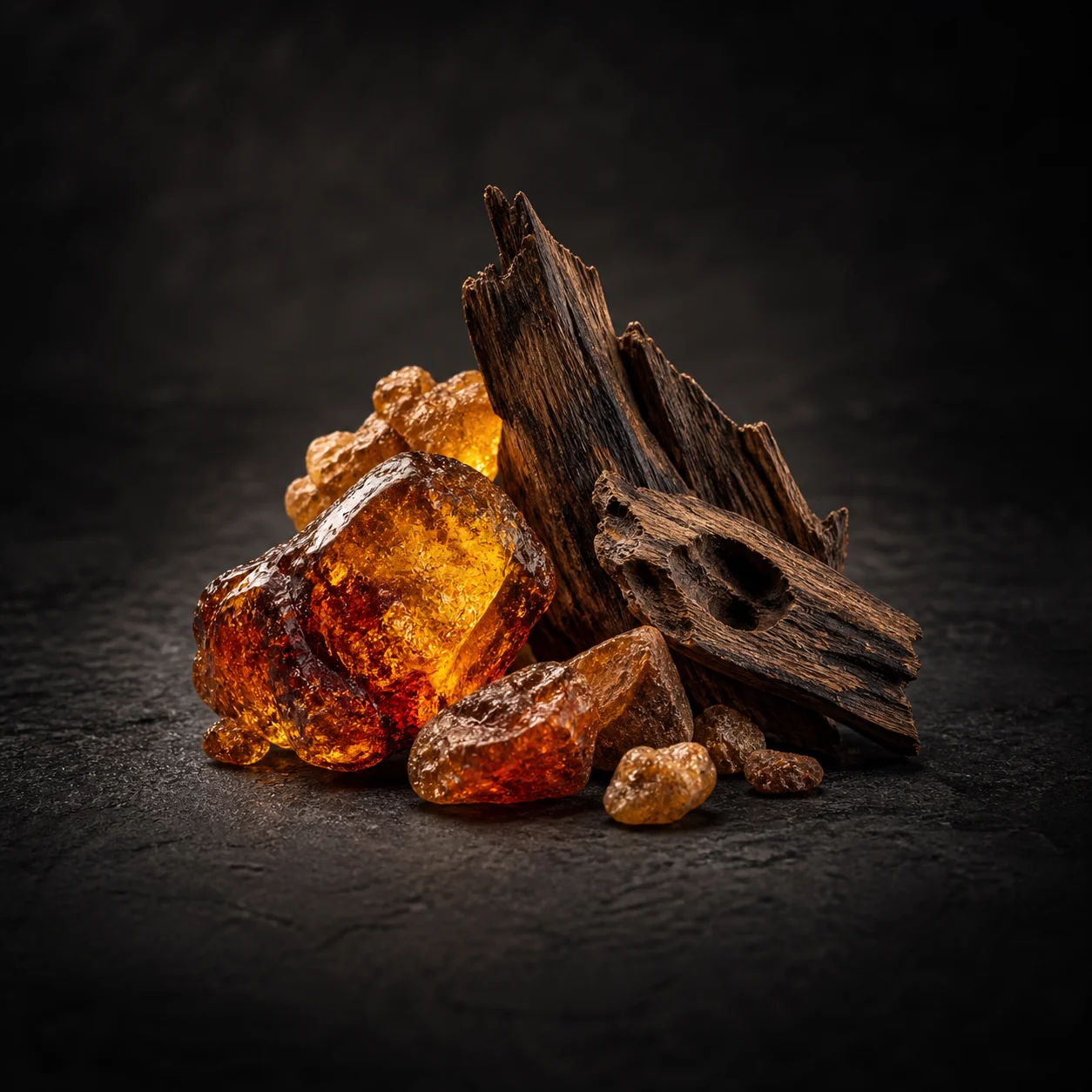 Base fragrance notes for Haadi Oud Takht: Warm amber and deep oud