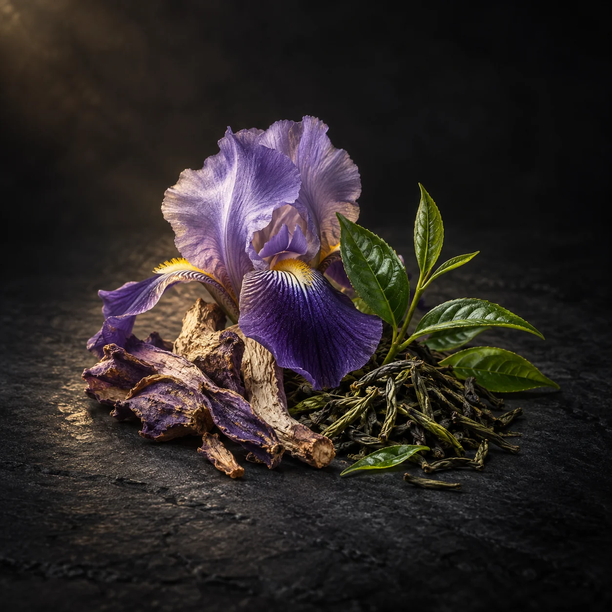 Heart fragrance notes for Haadi The Alpha Corporate: Powdery iris and green tea
