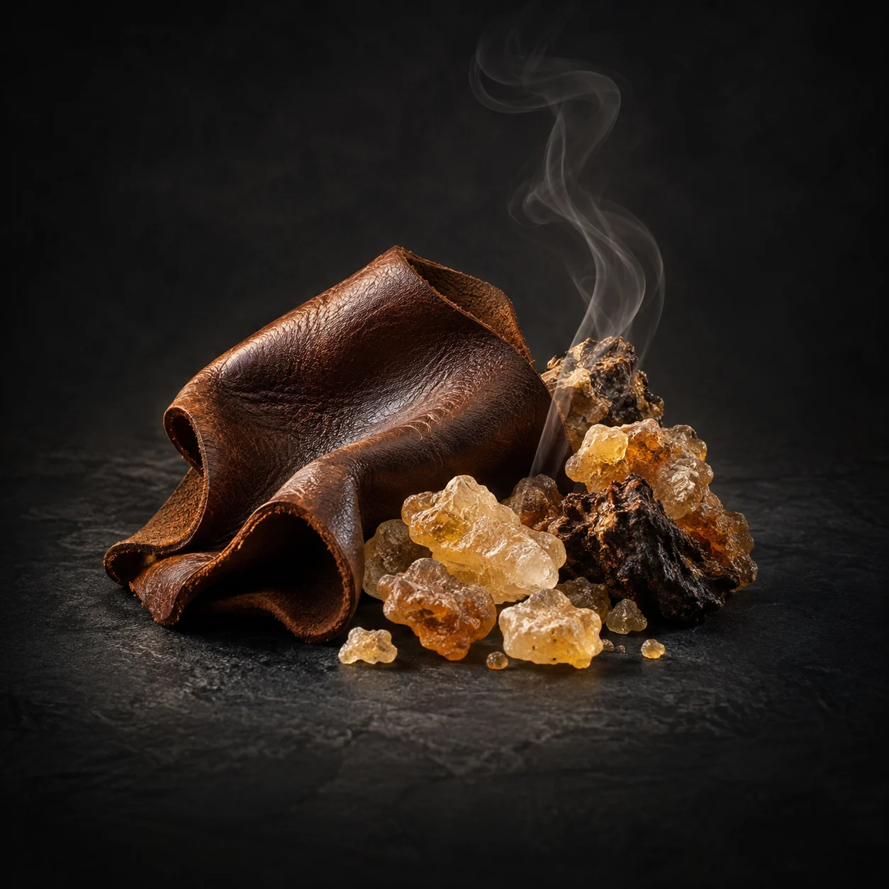 Heart fragrance notes for Haadi The Exotic Ember: Daring leather and sweet incense
