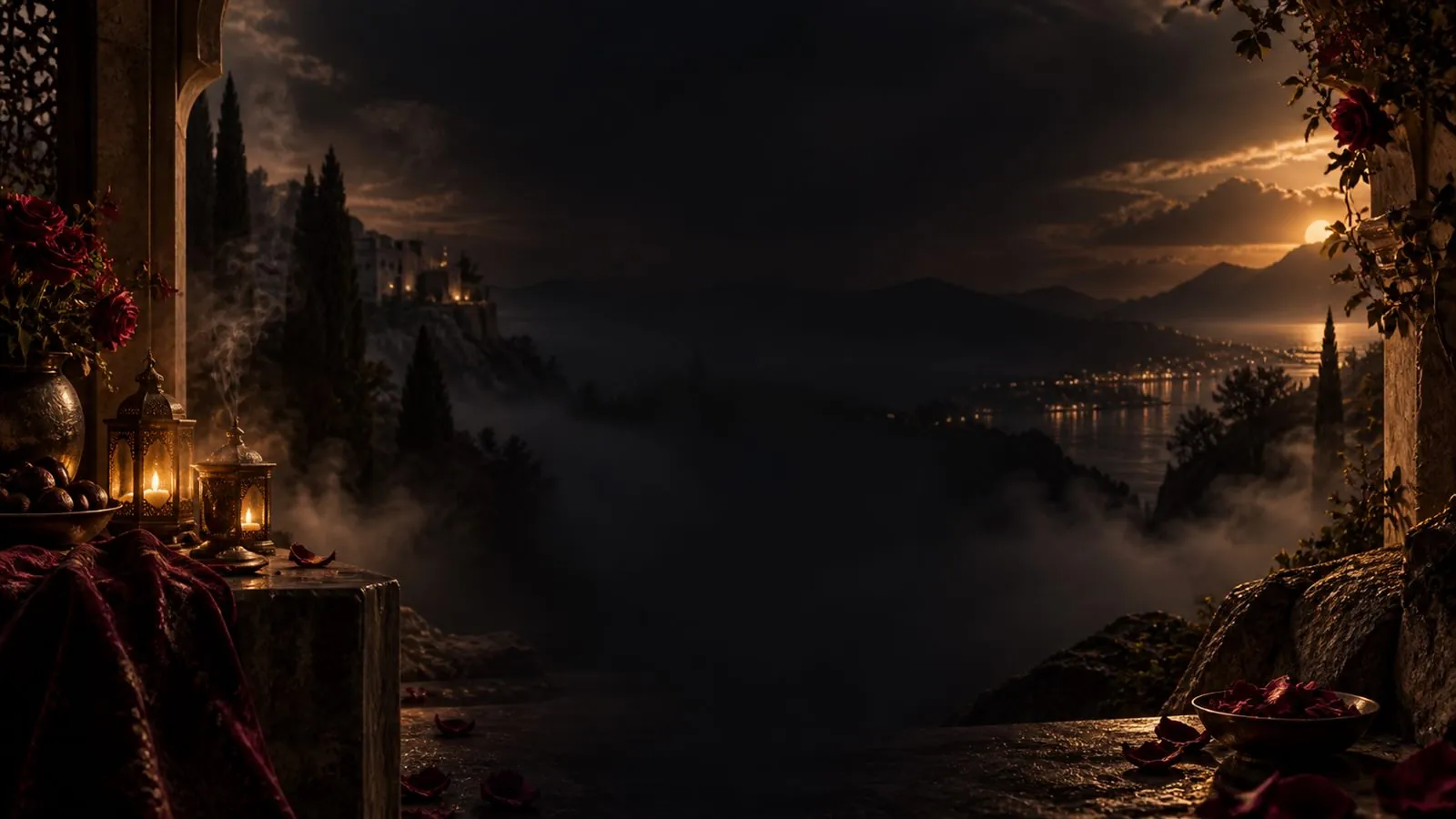 Atmospheric fragrance story artwork for Haadi Oud Kadife Royale