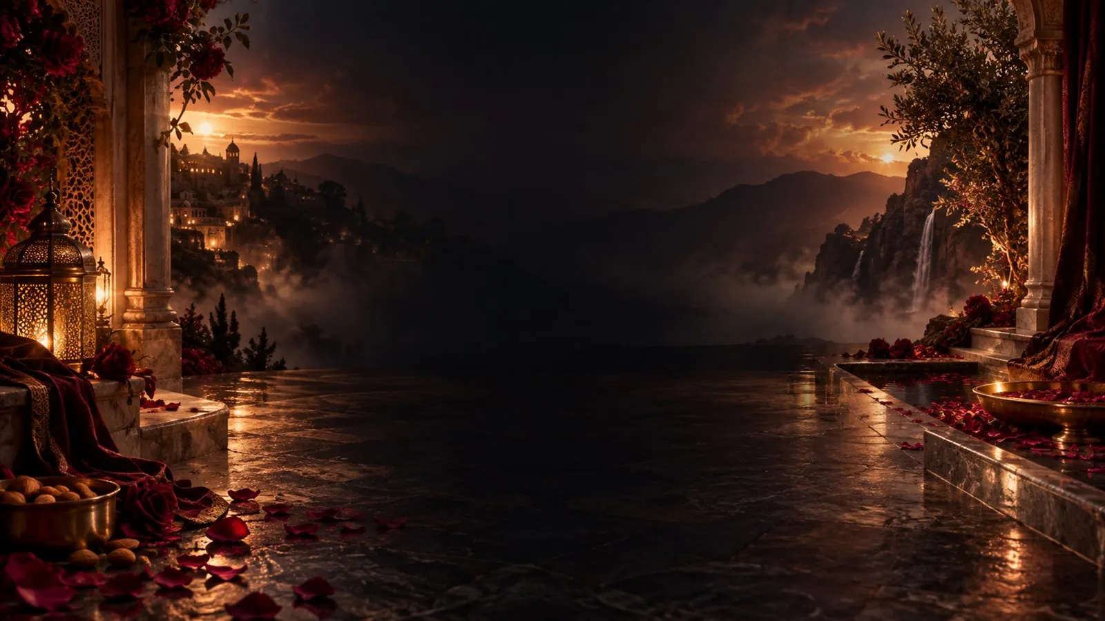 Atmospheric fragrance story artwork for Haadi Oud Takht