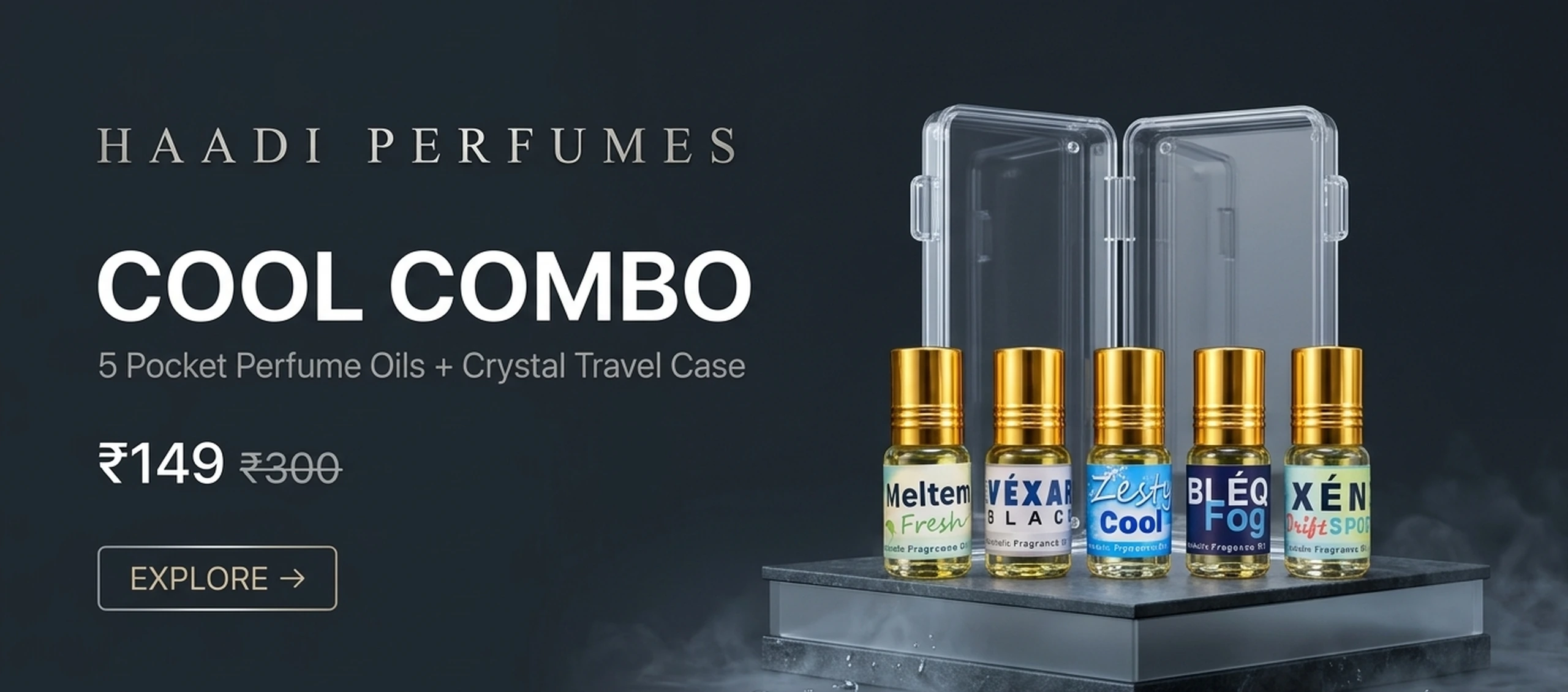 Cool Combo - 5 x 3ml Pocket Perfumes + Travel Case - Haadi Perfumes