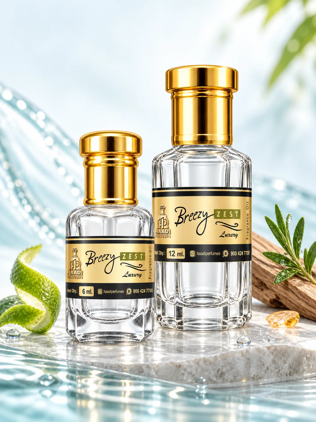 Haadi Breezy Zest 6 ml and 12 ml attar bottle set