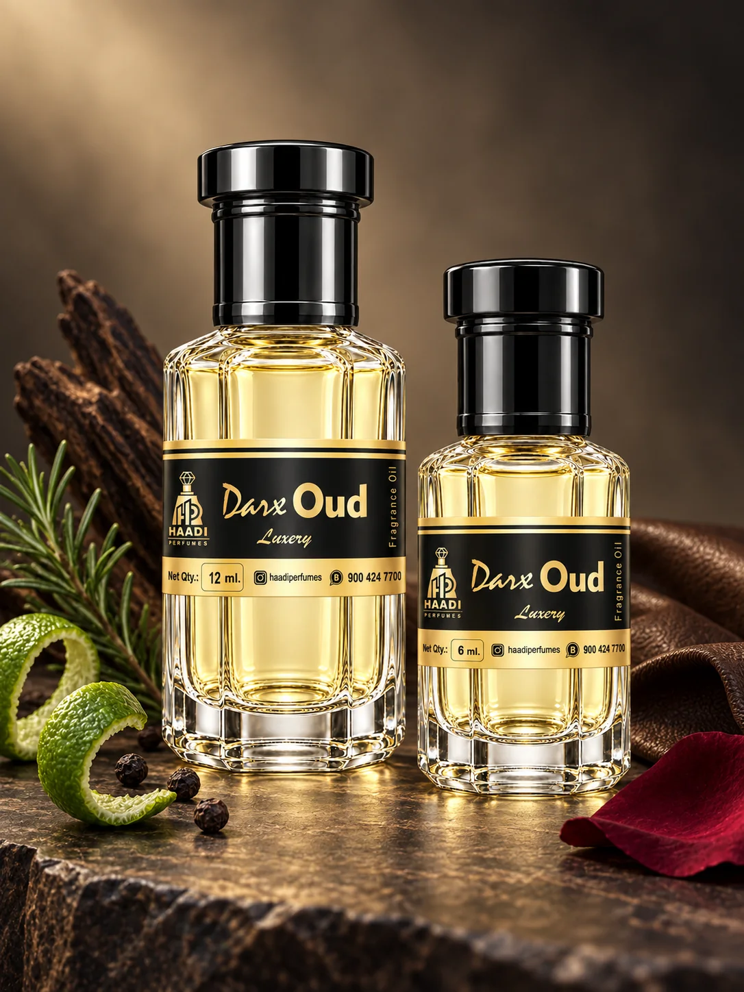 Haadi Darx Oud 6 ml and 12 ml attar bottle set