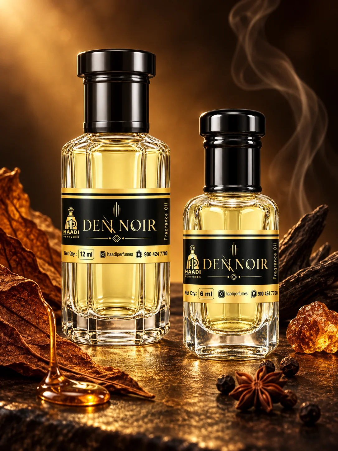 Haadi Den Noir 6 ml and 12 ml attar bottle set