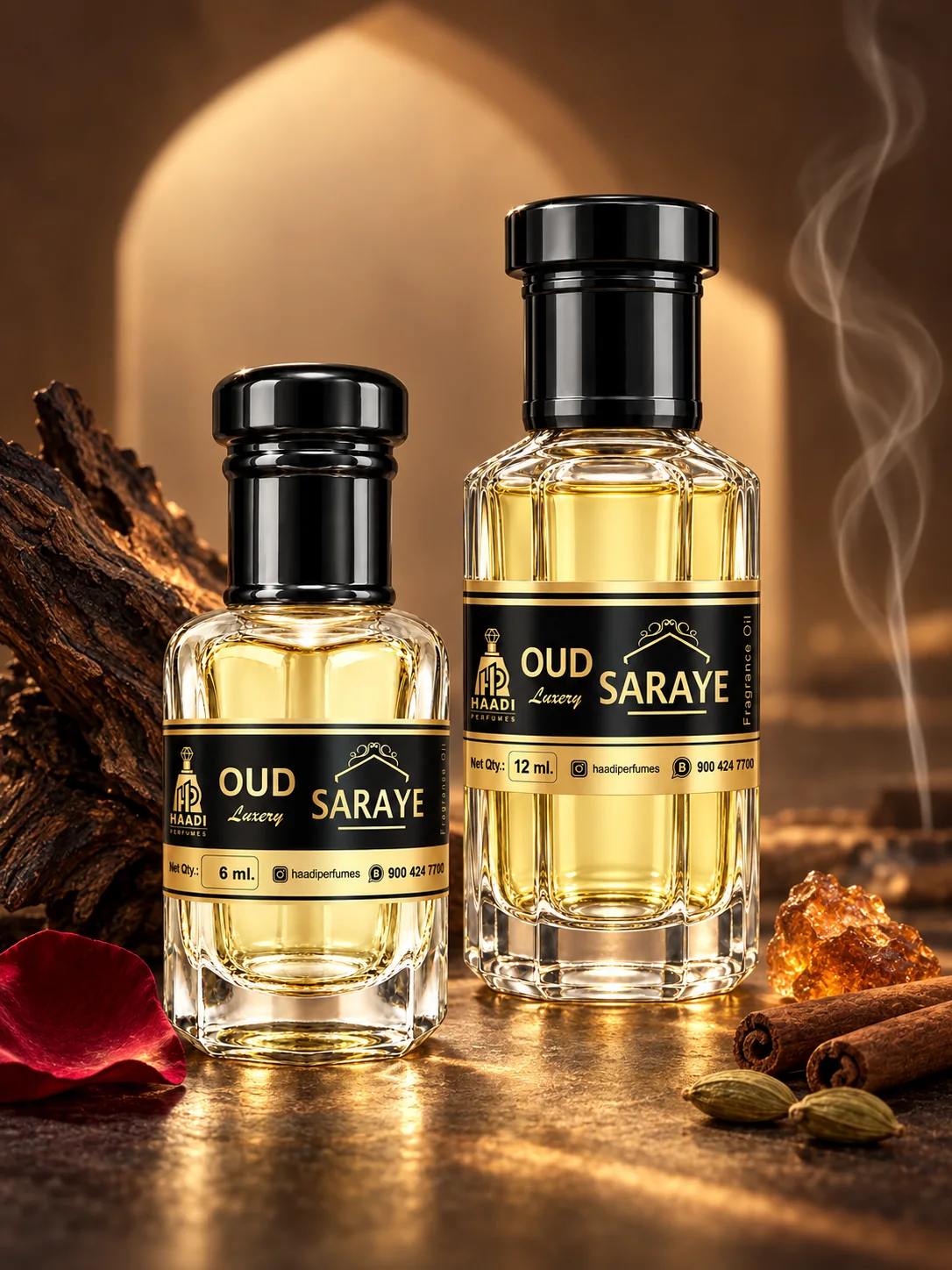 Haadi Oud Saraye 6 ml and 12 ml attar bottle set