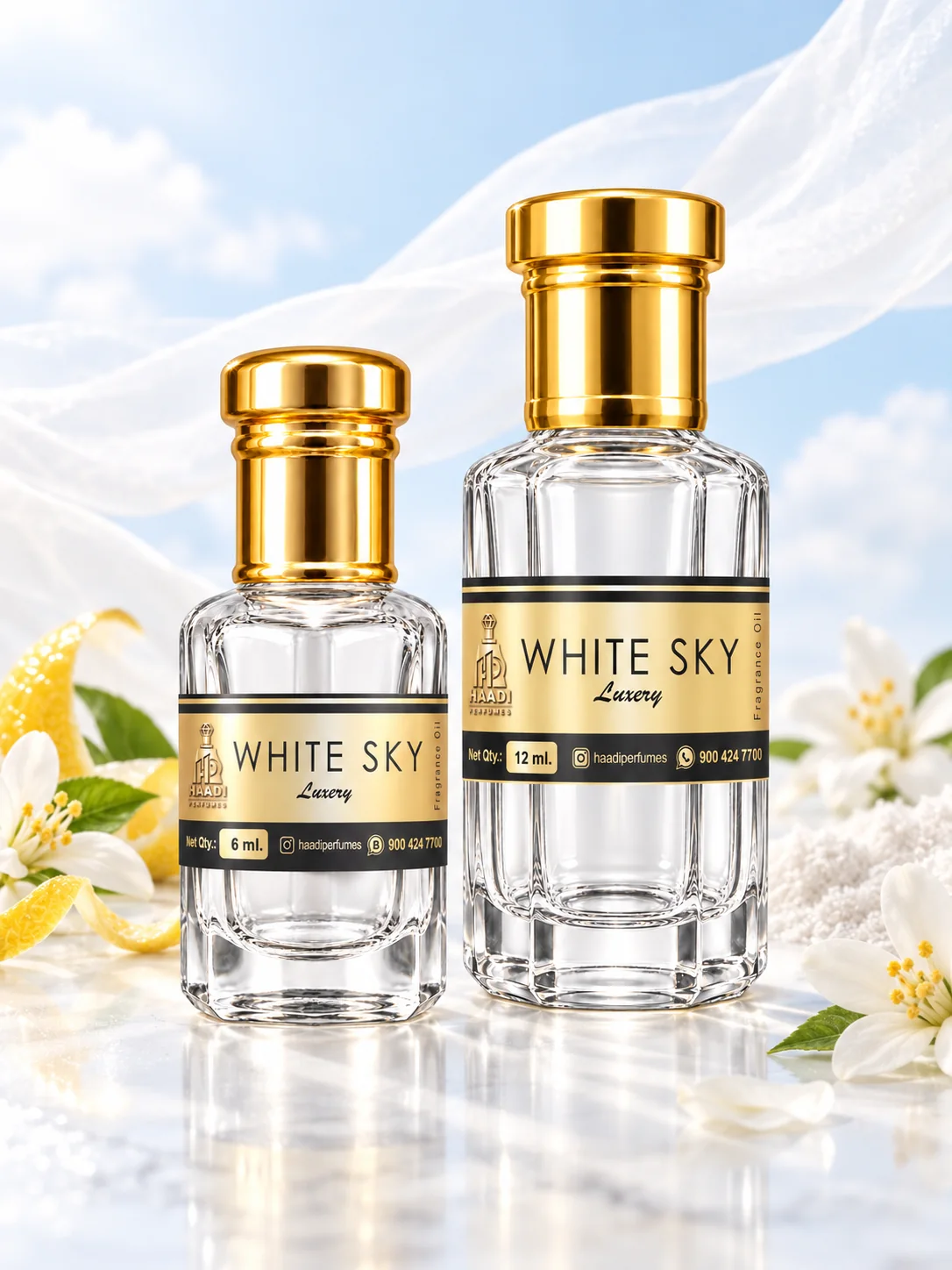 Haadi White Sky 6 ml and 12 ml attar bottle set