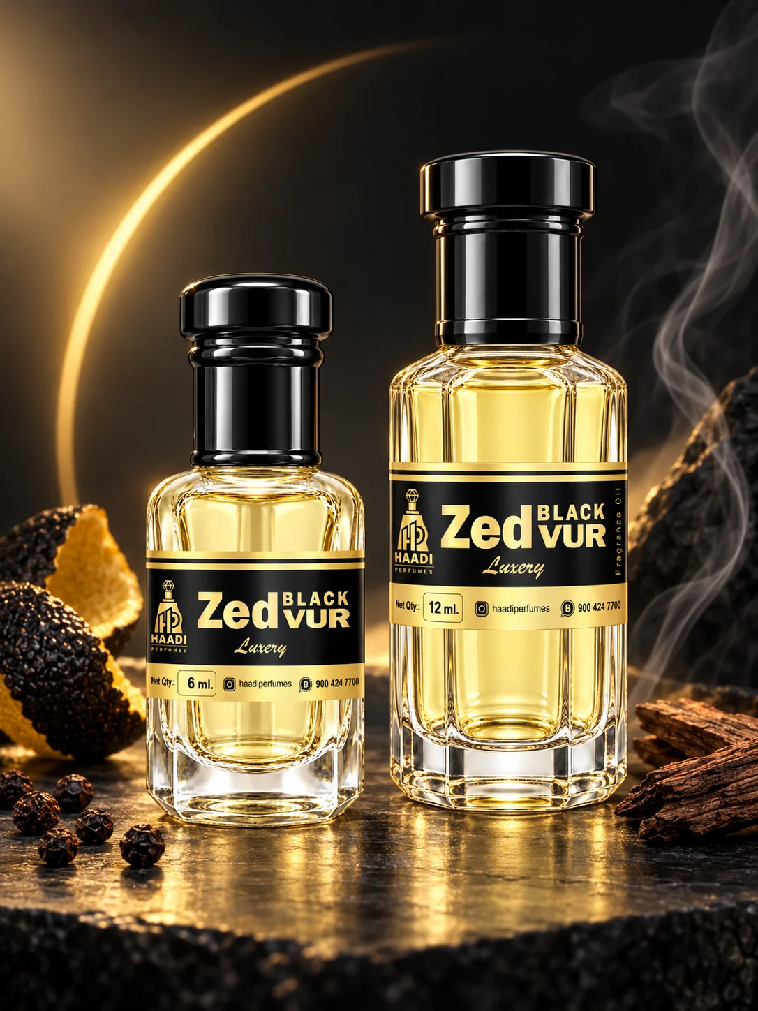 Haadi ZedVur Black 6 ml and 12 ml attar bottle set
